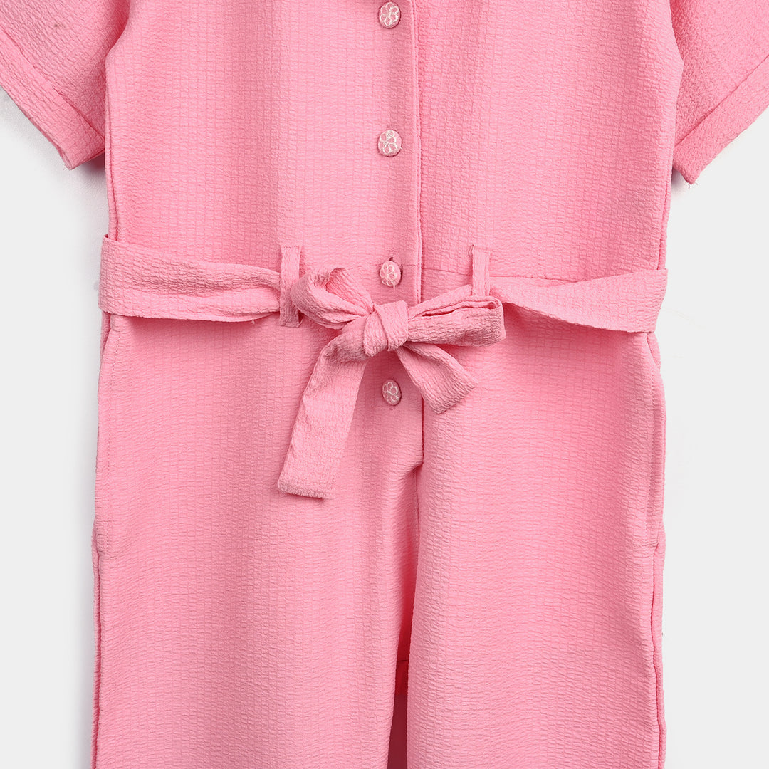 Girls Viscose Jumpsuit Resort Collar-Pink