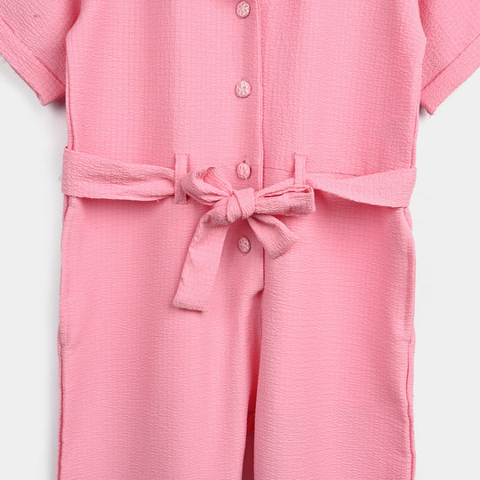 Girls Viscose Jumpsuit Resort Collar-Pink