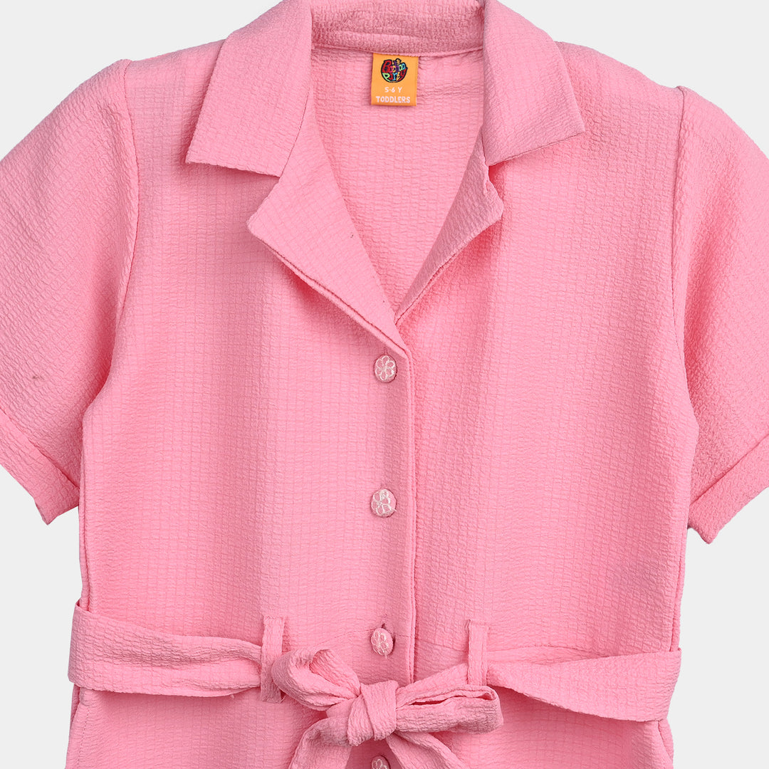 Girls Viscose Jumpsuit Resort Collar-Pink