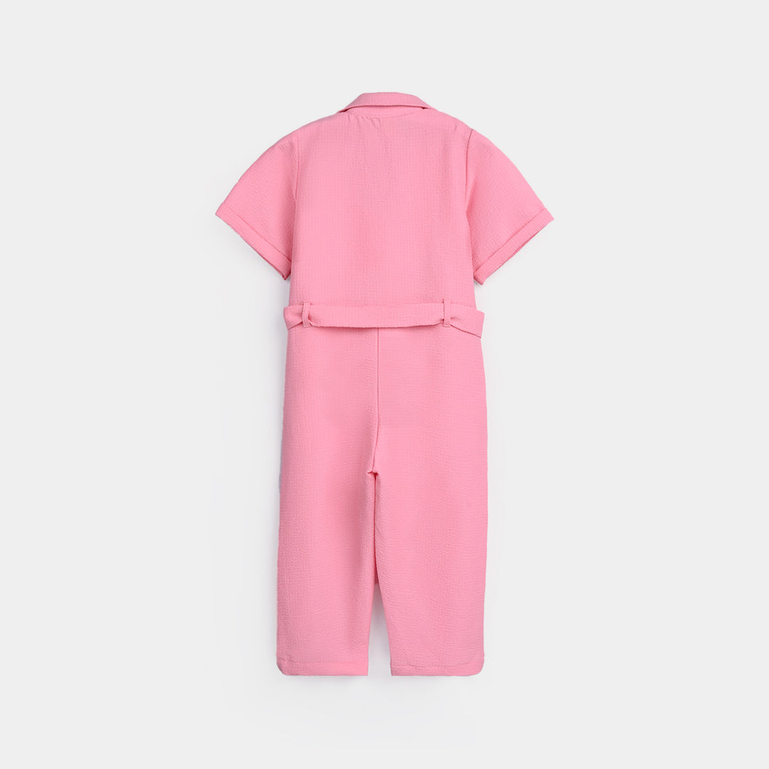 Girls Viscose Jumpsuit Resort Collar-Pink