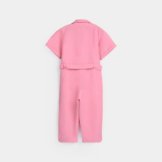 Girls Viscose Jumpsuit Resort Collar-Pink