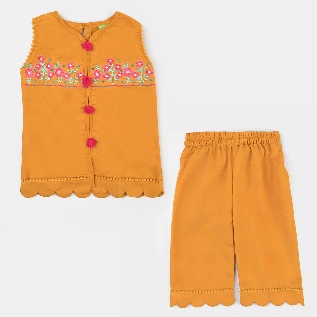 Infant Girls Poly Cambric Emb 2 Pcs Little Fun-C.Yellow