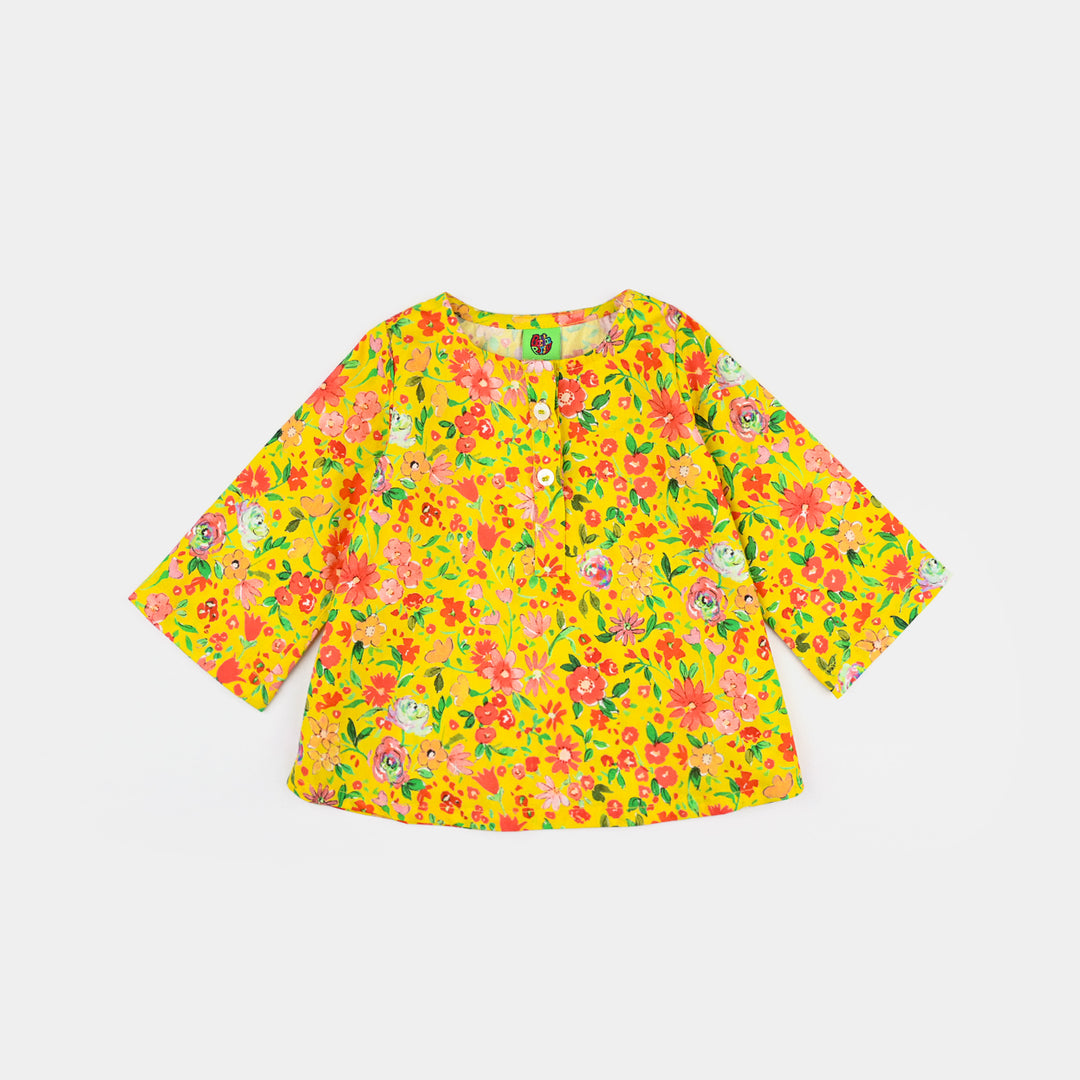 Infant Girls Cotton Printed 2 Pcs Vibrant-Yellow