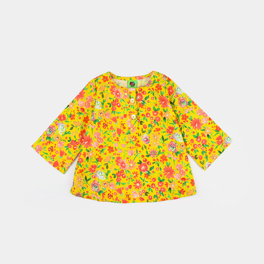 Infant Girls Cotton Printed 2 Pcs Vibrant-Yellow