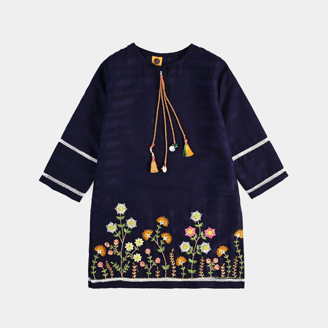 Girls Cotton Emb 2Pcs Garden-Navy Blue