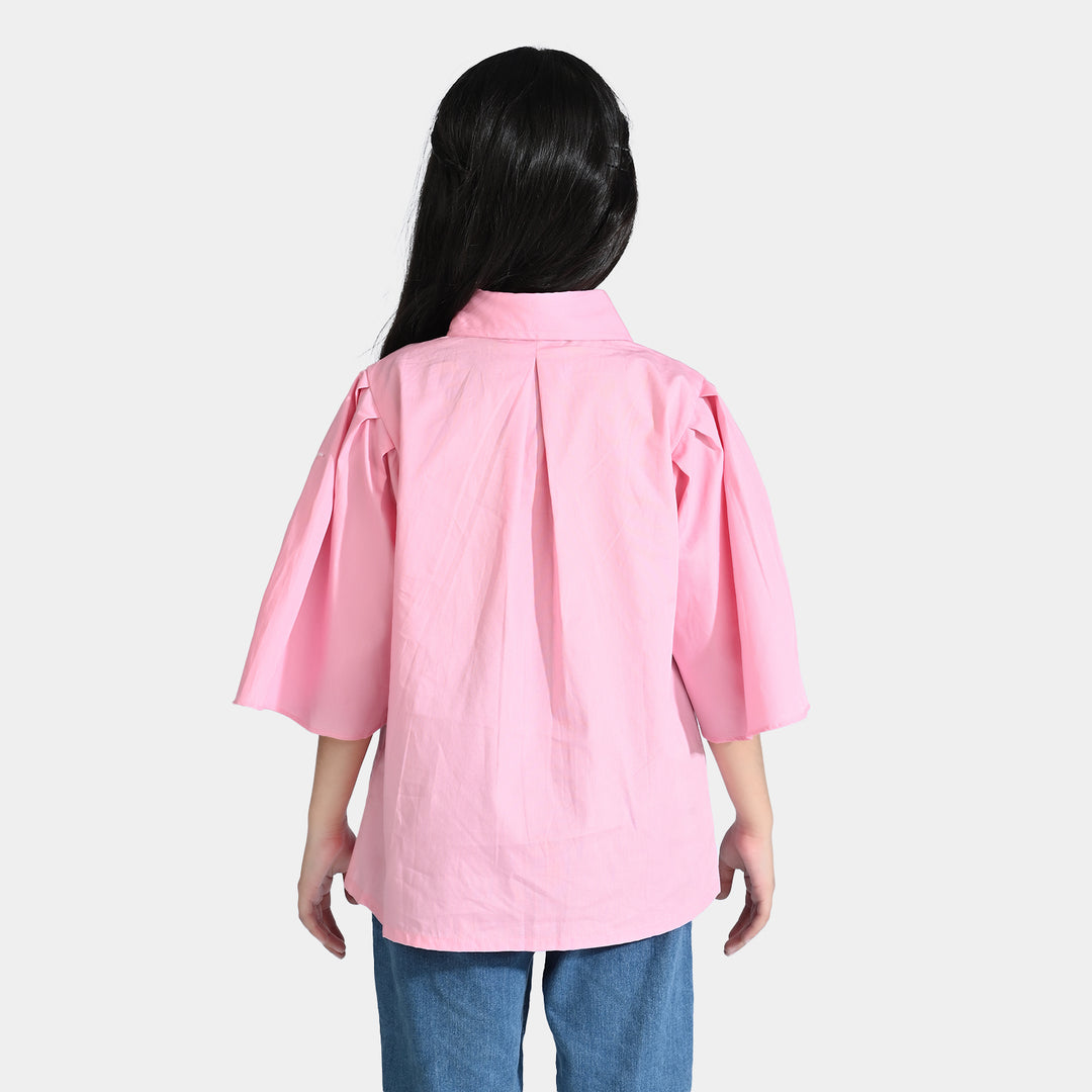 Girls Cotton Emb Top Candy-C.Pink