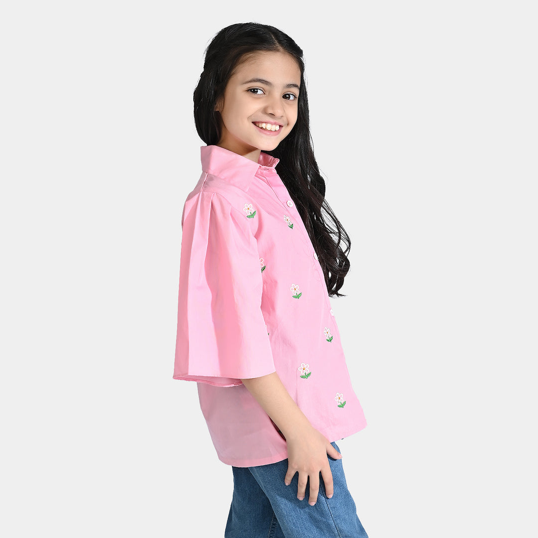 Girls Cotton Emb Top Candy-C.Pink