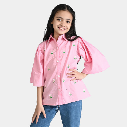 Girls Cotton Emb Top Candy-C.Pink