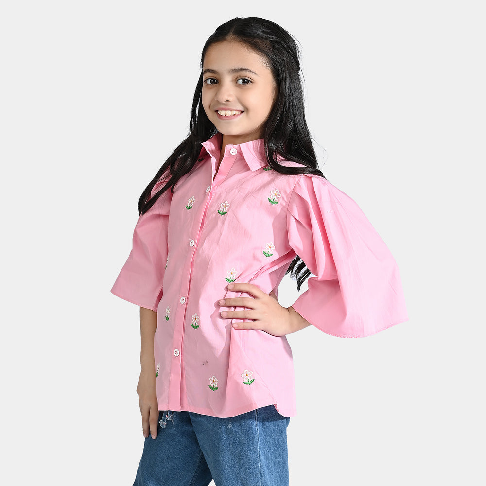 Girls Cotton Emb Top Candy-C.Pink