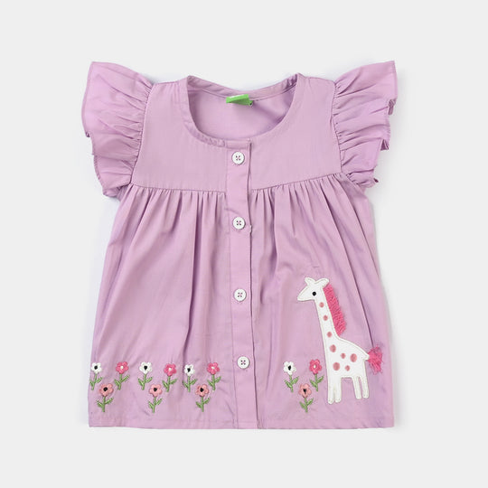 Infant Girls Cotton Emb Top Giraffe In the Garden