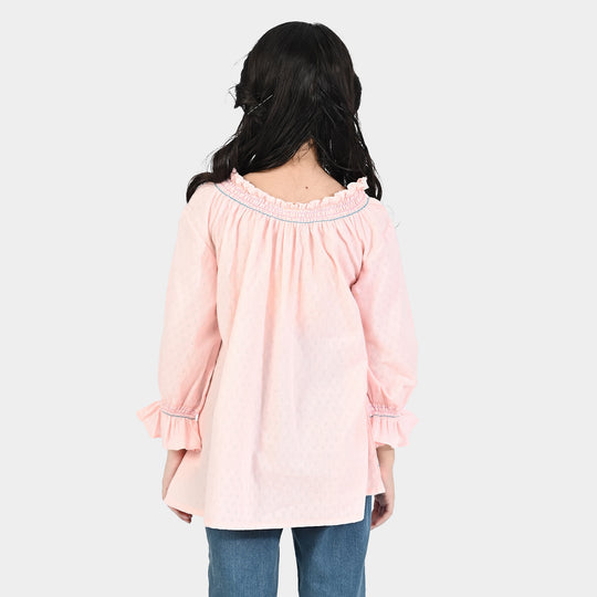 Girls Poly Cotton Emb Top Smoke - Pink