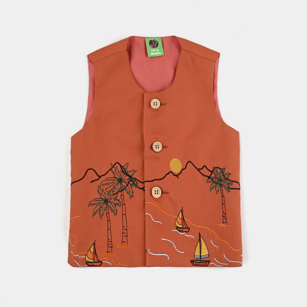 Infant Boys Cotton Poplin 3 Piece Suit (Palm Tree)-B/Orange