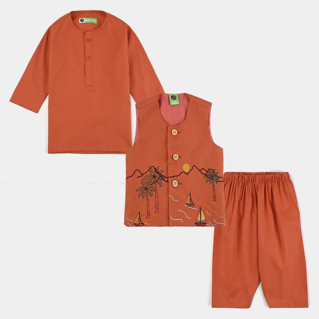 Infant Boys Cotton Poplin 3 Piece Suit (Palm Tree)-B/Orange