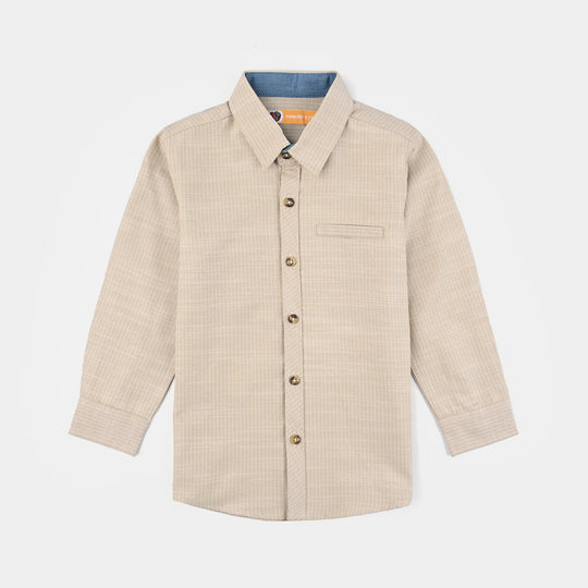 Boys Yarn Dyed Casual Shirt F/S (Oxford)-BEIGE