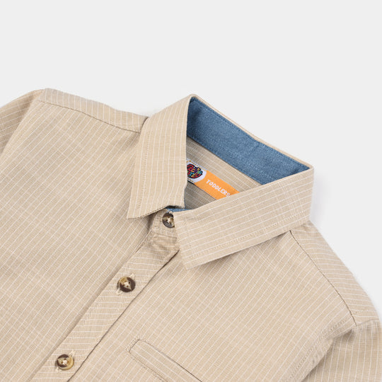 Boys Yarn Dyed Casual Shirt F/S (Oxford)-BEIGE