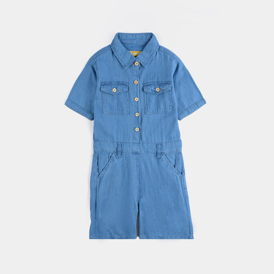 Girls Denim rigid Dungaree Cutest-Light Blue