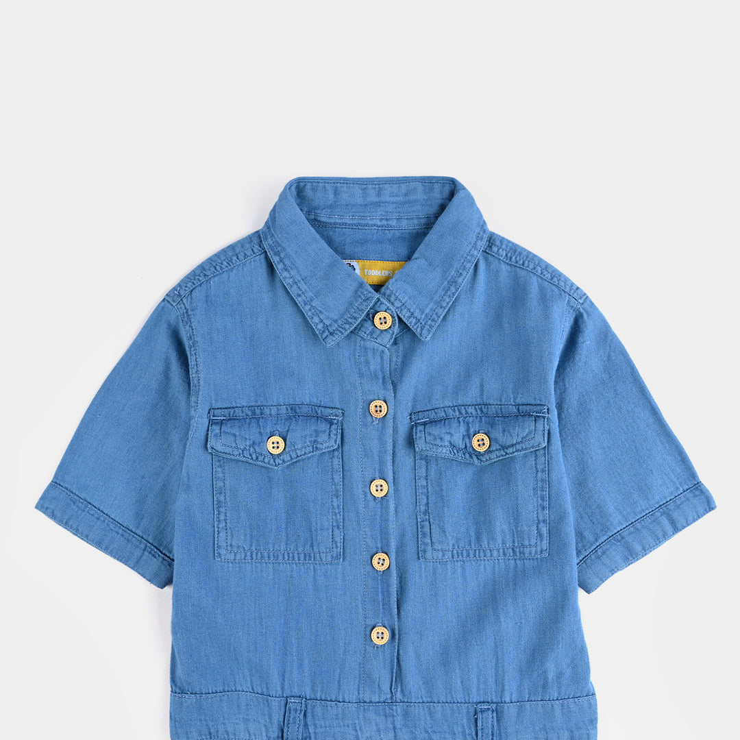 Girls Denim rigid Dungaree Cutest-Light Blue