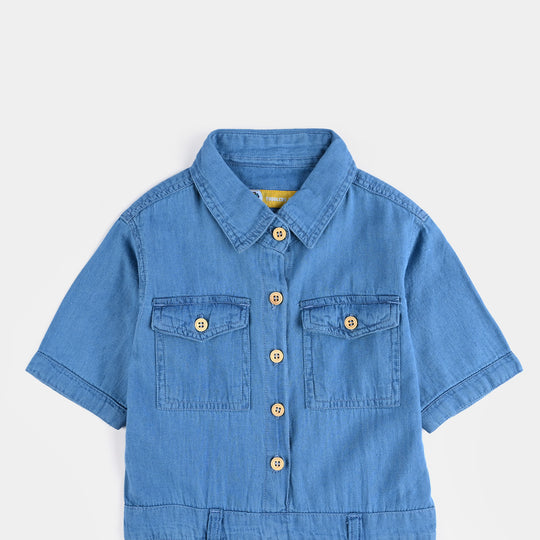 Girls Denim rigid Dungaree Cutest-Light Blue
