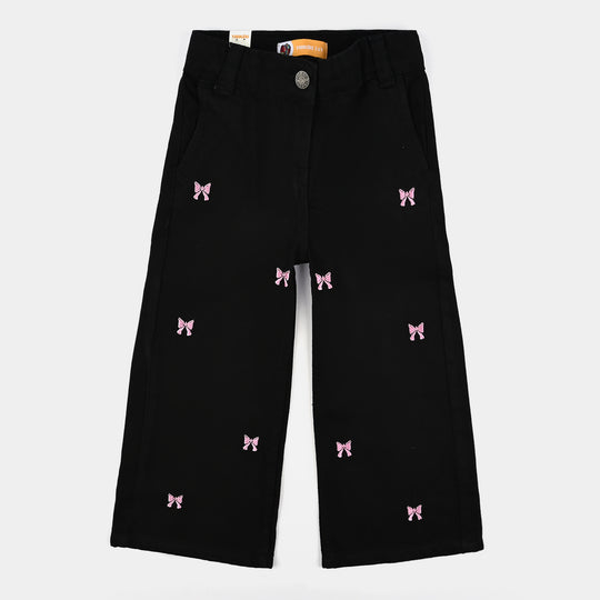 Girls Denim Stretch Pant Bow-BLACK