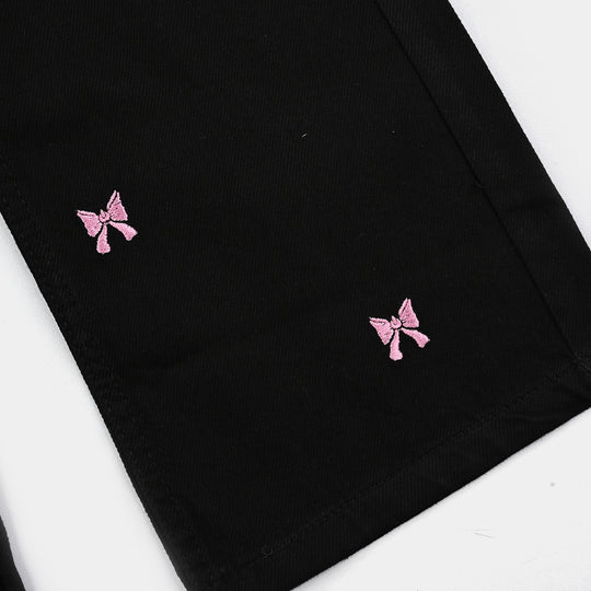 Girls Denim Stretch Pant Bow-BLACK