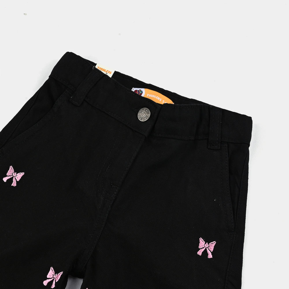Girls Denim Stretch Pant Bow-BLACK