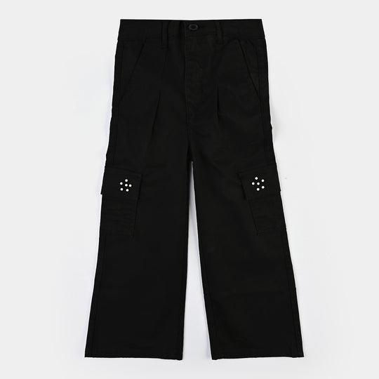 Girls Pant Pearl Flower-BLACK