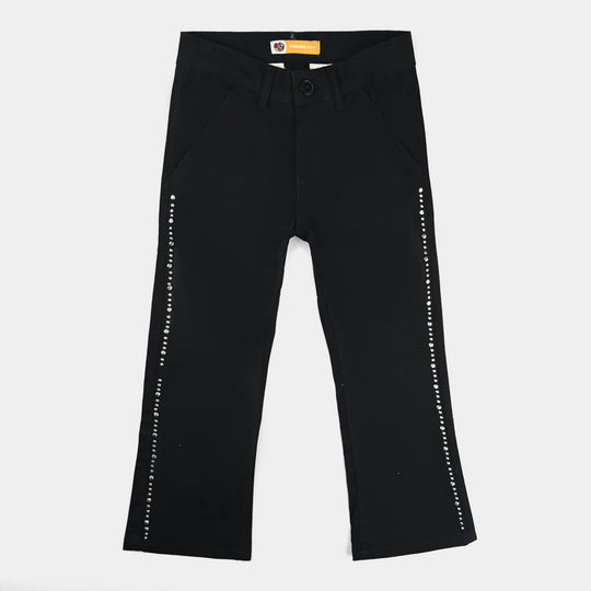 Girls Cotton Pant Studs Line-BLACK