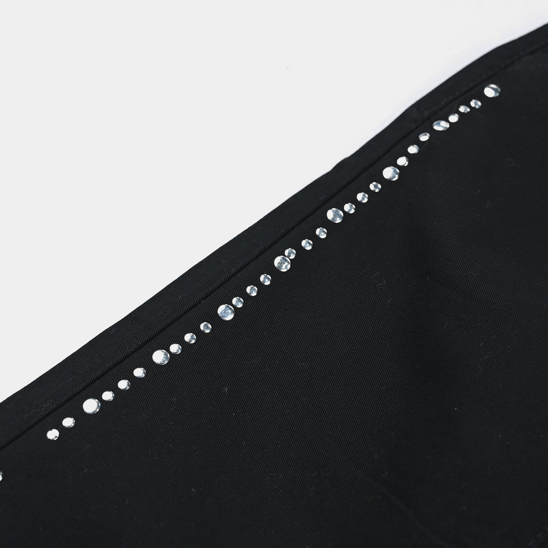 Girls Cotton Pant Studs Line-BLACK