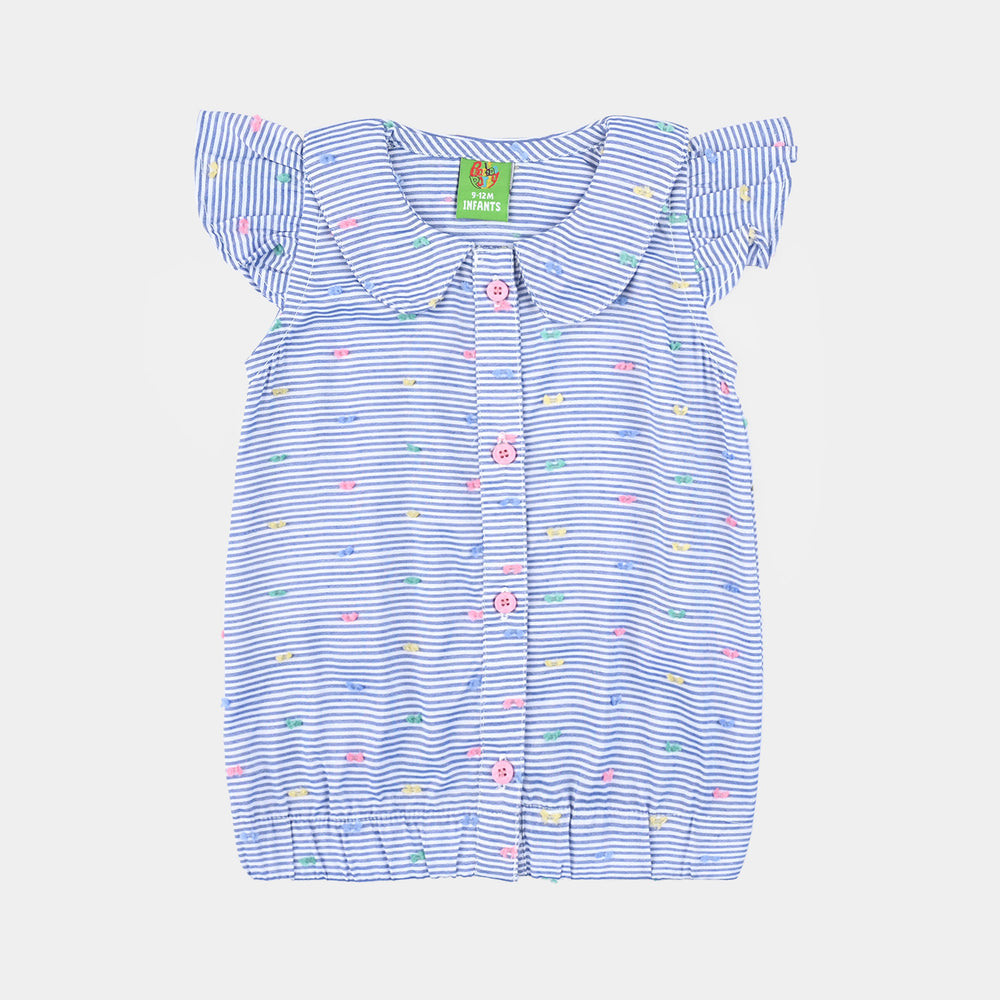 Infant Girls Yarn Dyed 2 PC Fluffy Stripe-Blue.Stripe