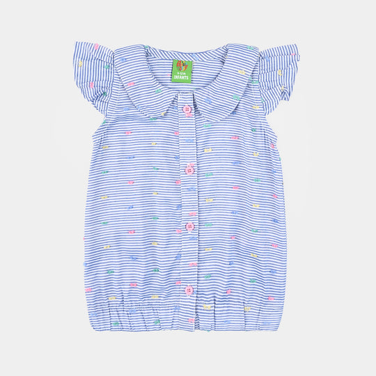 Infant Girls Yarn Dyed 2 PC Fluffy Stripe-Blue.Stripe