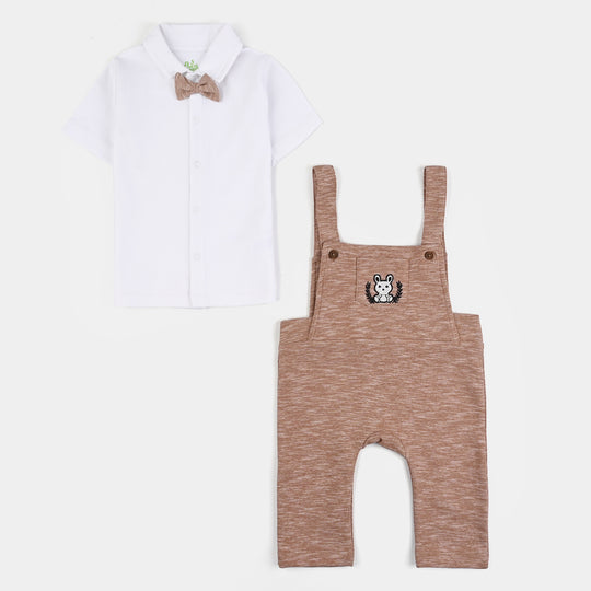 Infant Boys Cotton Interlock 2PC Suit Bear Face-BROWN