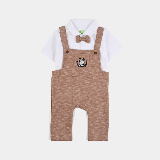 Infant Boys Cotton Interlock 2PC Suit Bear Face-BROWN