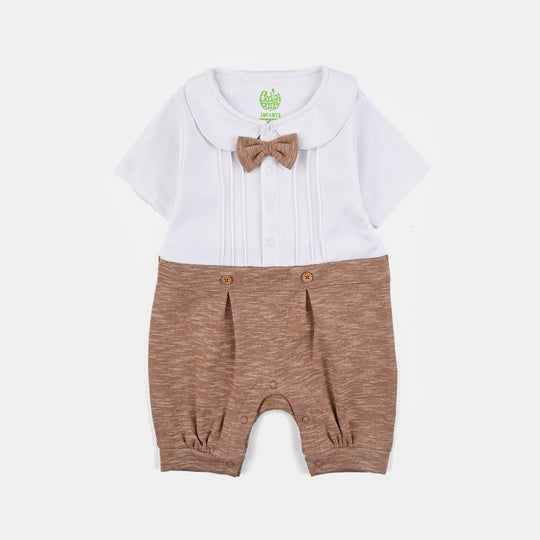 Infant Boys Cotton Interlock Romper Pleated Style-BROWN