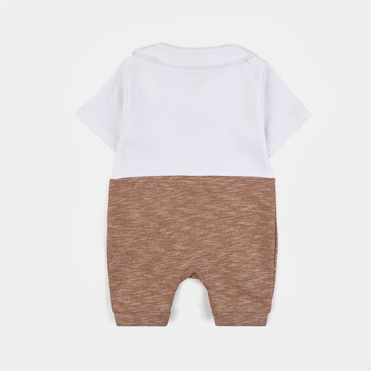 Infant Boys Cotton Interlock Romper Pleated Style-BROWN