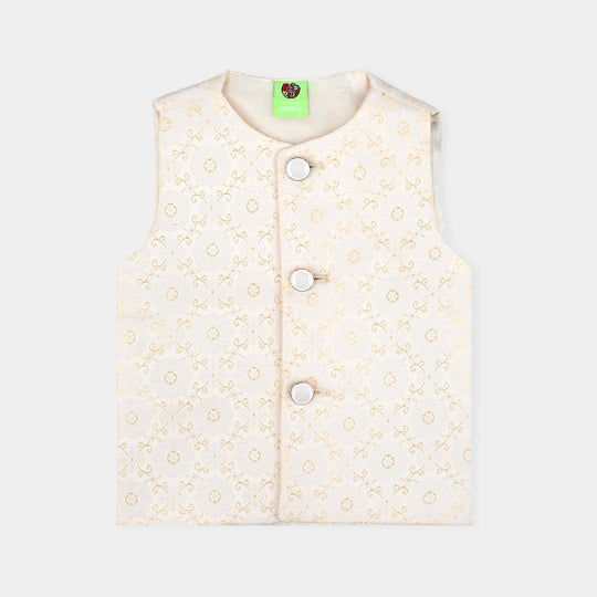 Infant Boys Poly Viscose Waistcoat (Self Pattern)-Off White