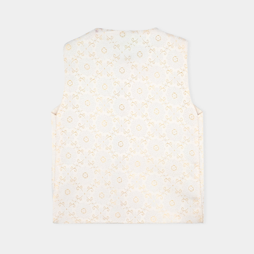 Infant Boys Poly Viscose Waistcoat (Self Pattern)-Off White