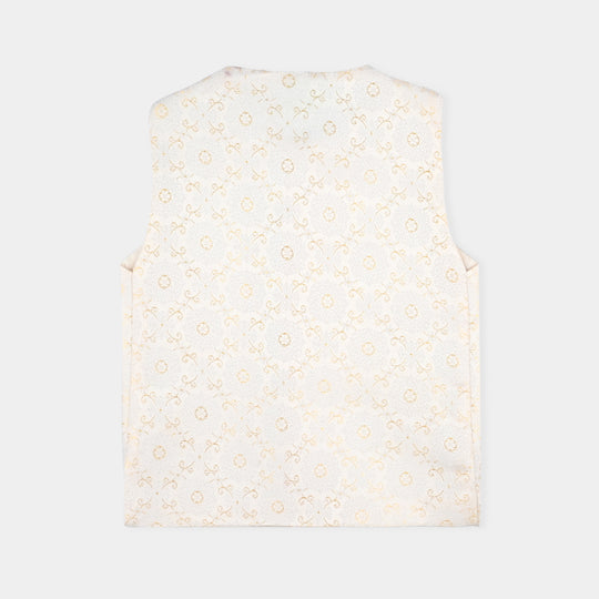 Infant Boys Poly Viscose Waistcoat (Self Pattern)-Off White