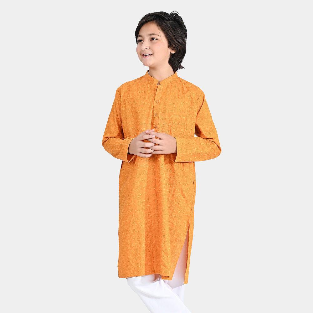 Boys Cotton Basic Kurta (Chicken)-Mustard