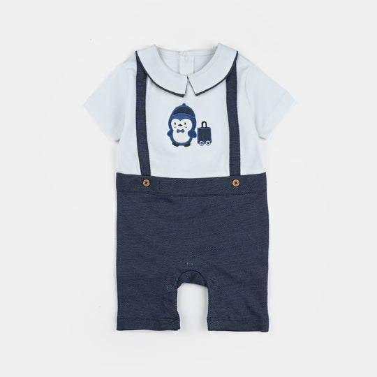 Infant Boys Cotton Terry Romper Fashion Penguin-NAVY