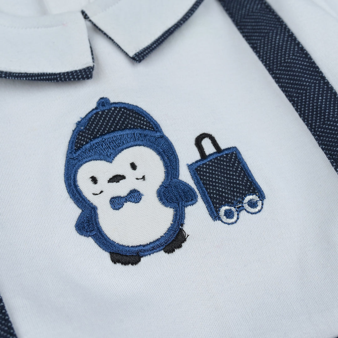 Infant Boys Cotton Terry Romper Fashion Penguin-NAVY