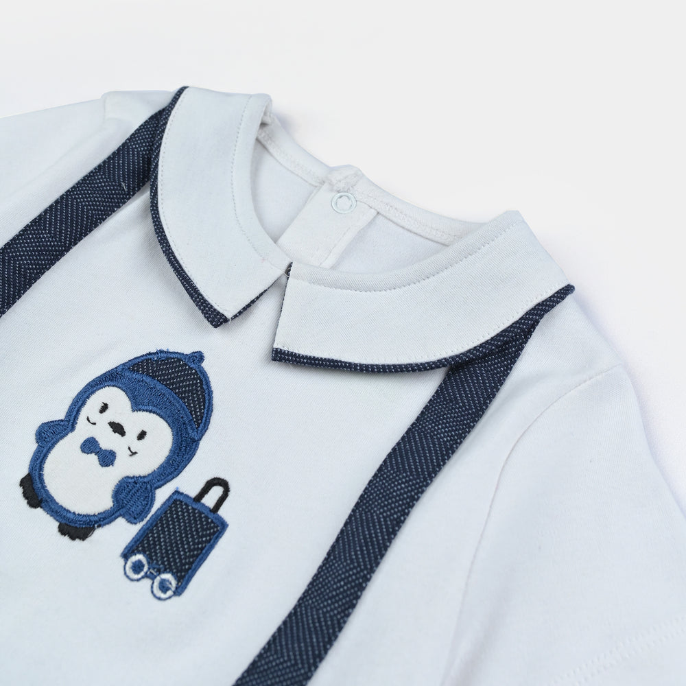 Infant Boys Cotton Terry Romper Fashion Penguin-NAVY