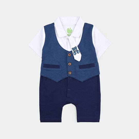 Infant Boys Cotton Terry Romper Front Tie Style-NAVY