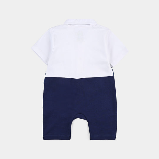 Infant Boys Cotton Terry Romper Front Tie Style-NAVY