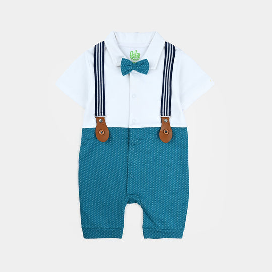 Infant Boys Cotton Interlock Romper Front Open Coat-Blue