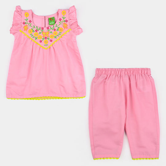 Infant Girls Poly Cambric Emb 2Pcs Little Butterfly-Pink