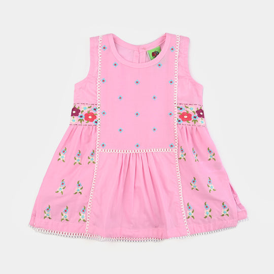 Infant Girls Cotton Poplin Emb kurti Hope-Pink