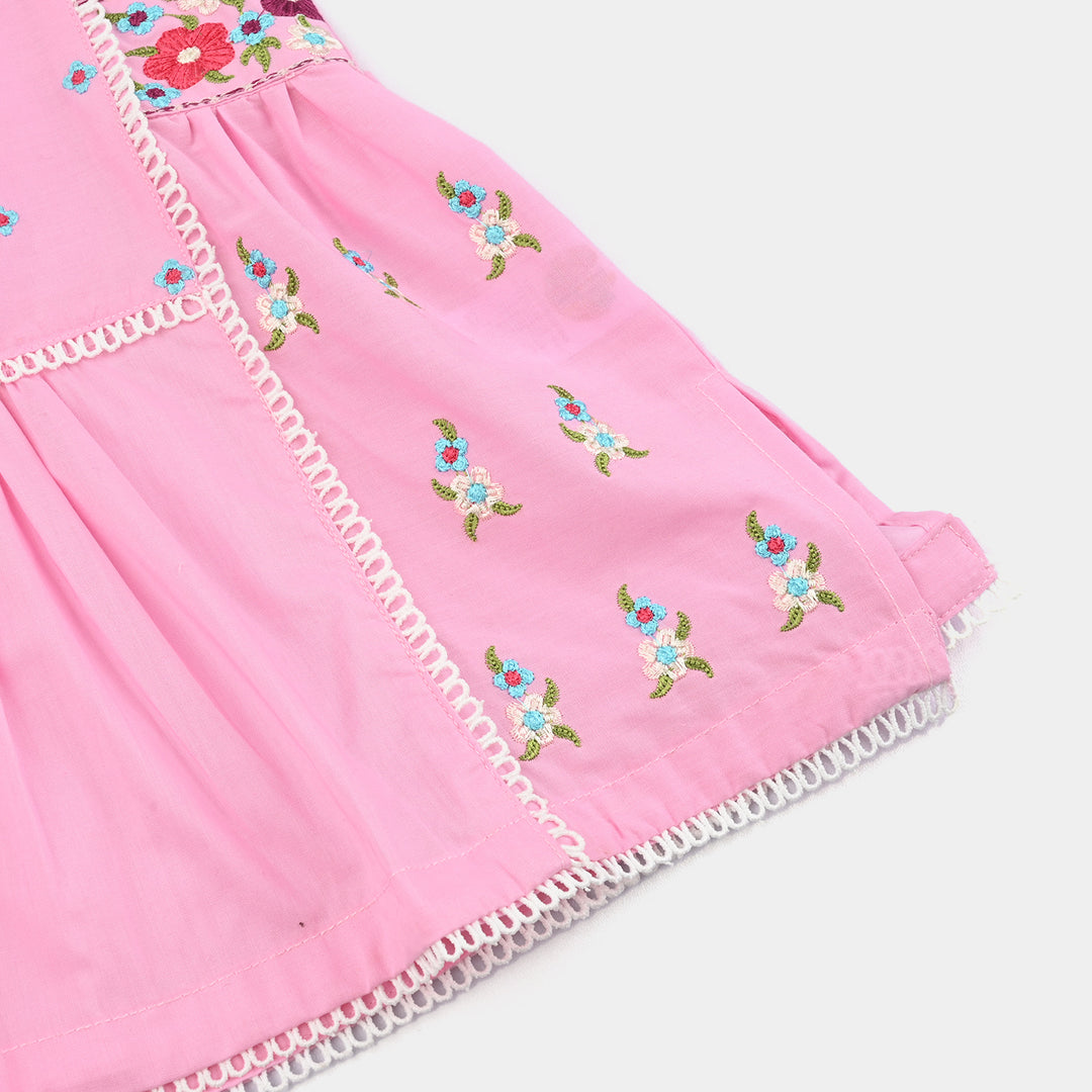 Infant Girls Cotton Poplin Emb kurti Hope-Pink