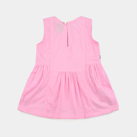 Infant Girls Cotton Poplin Emb kurti Hope-Pink