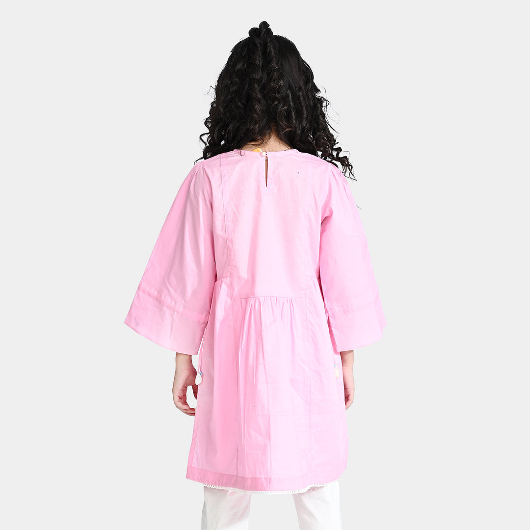 Girls Cotton Poplin Emb kurti Hope-Pink