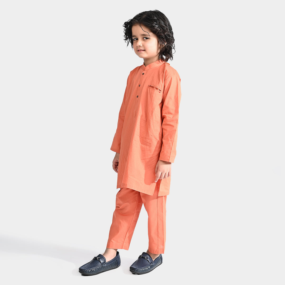 Boys Cotton Shalwar Suit (Pointed Placket)-L/BROWN